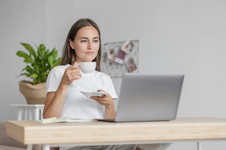 woman having coffee